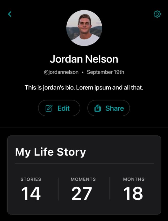 Screenshot of user's bio page
