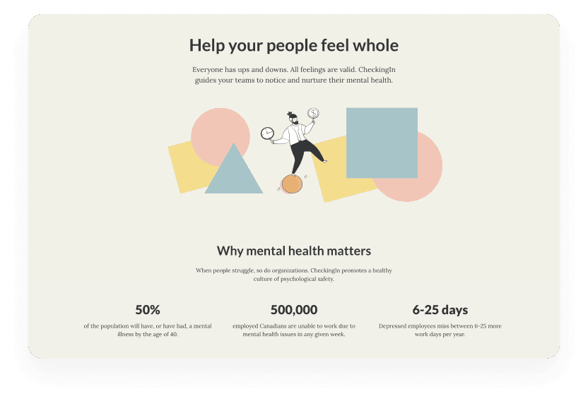 Screenshot of CheckingIn.co - why mental health matters