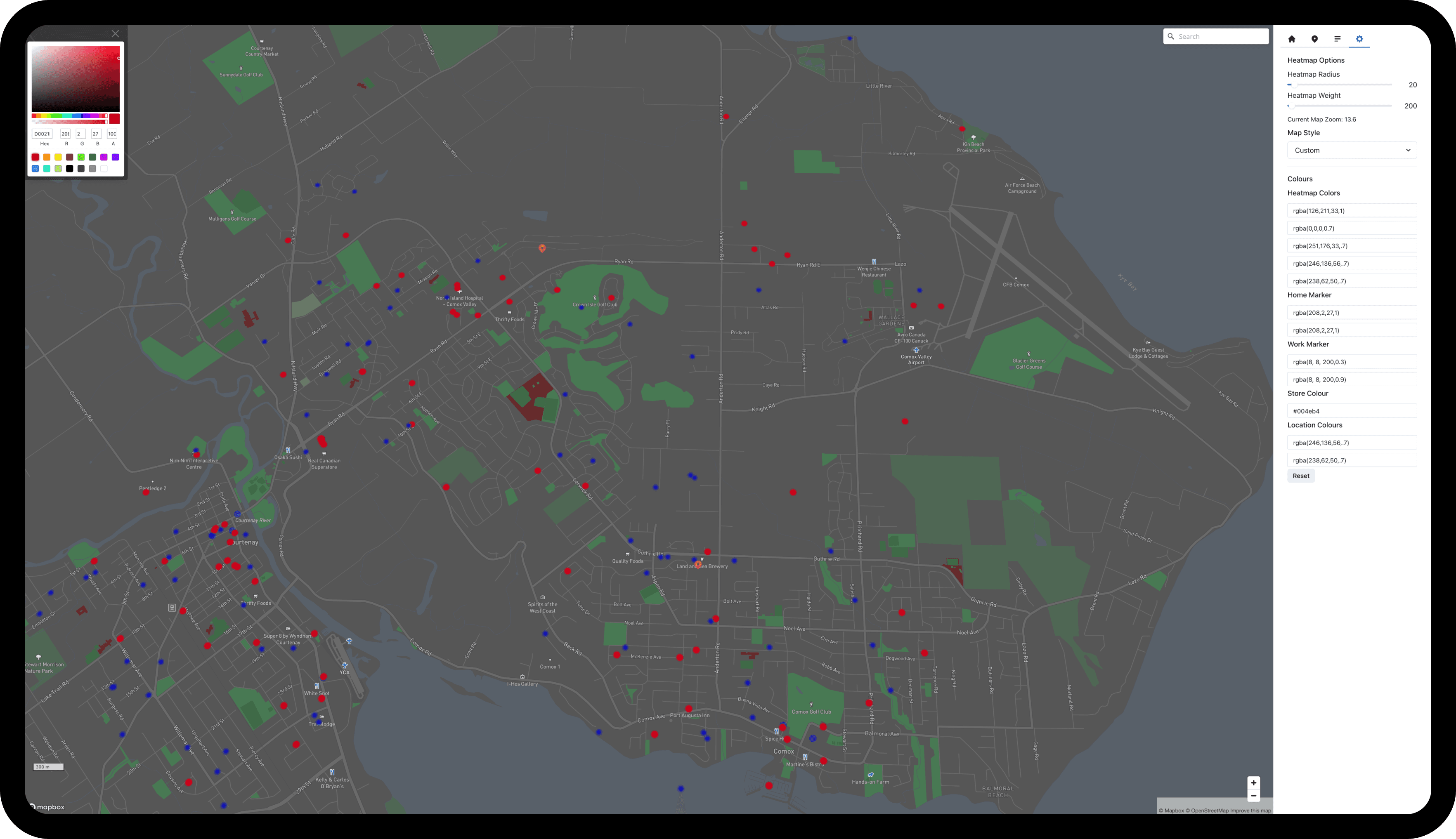 Tablet displaying mapping software