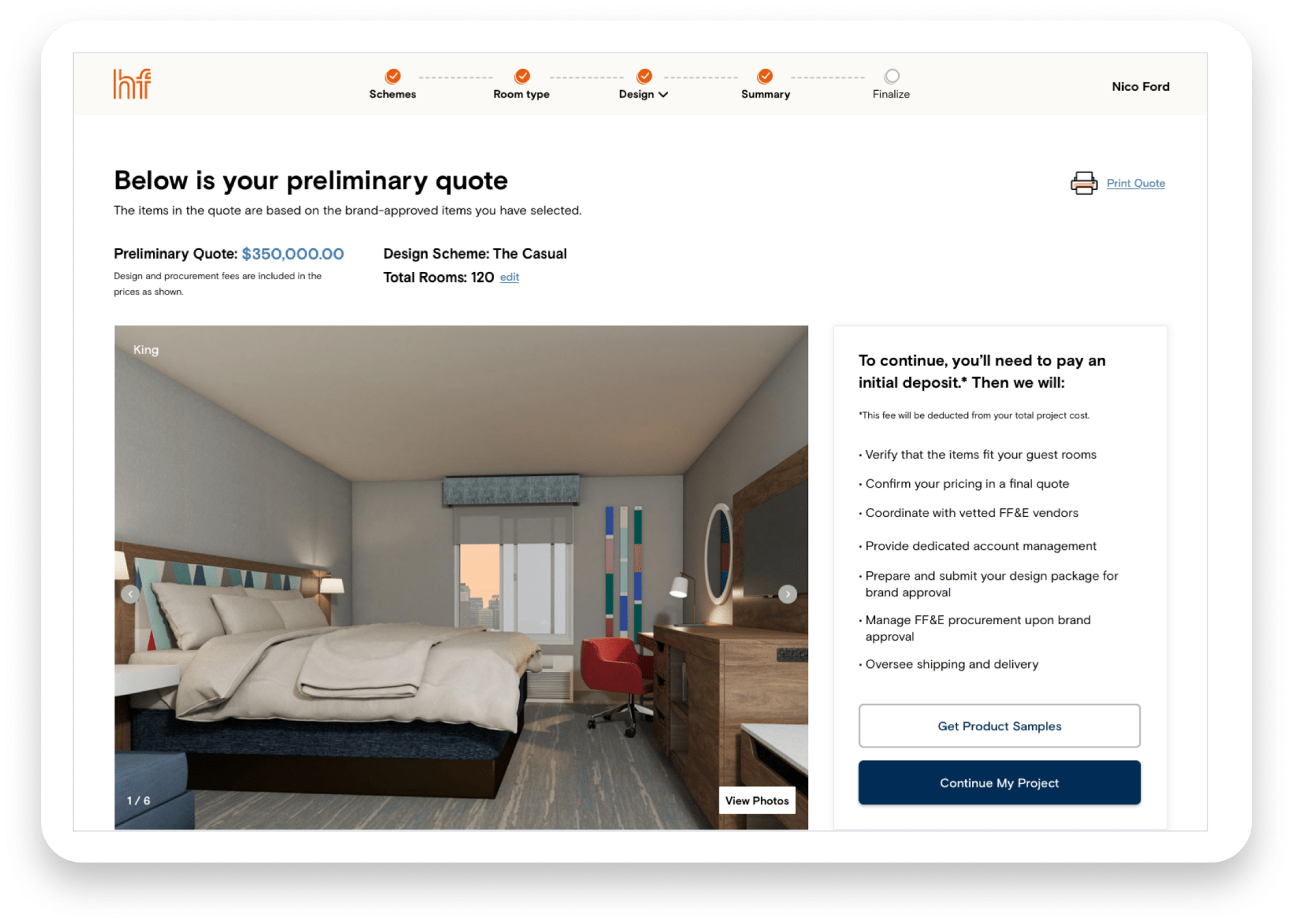 Rendering of the customer's room in real time