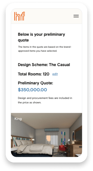 Hotel Furniture screenshot: Below is your preliminary quote