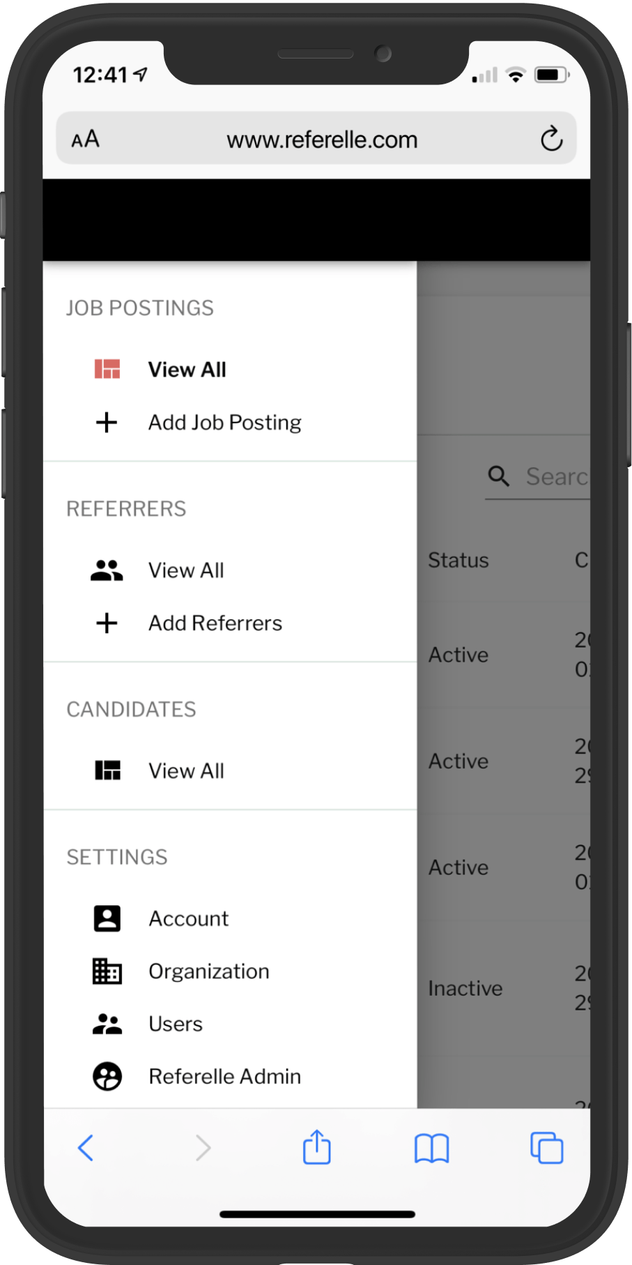 Screenshots of Referelle application on a phone