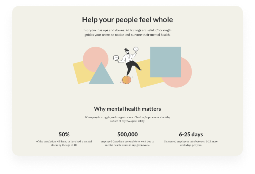 Screenshot of CheckingIn.co - why mental health matters